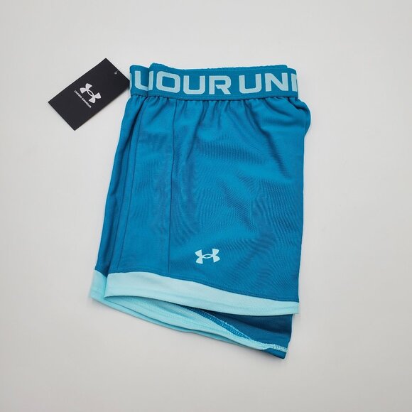 Under Armour UA Play Up 2.0 Womens Shorts Loose Fit Athletic Training Blue NEW - Picture 2 of 3